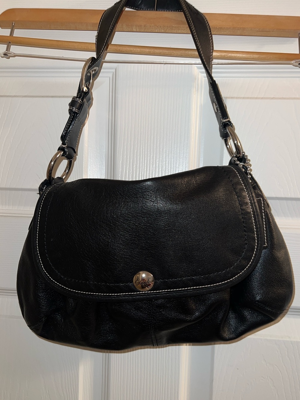 Coach Black Leather Shoulder Bag with Silver Hardware F13729